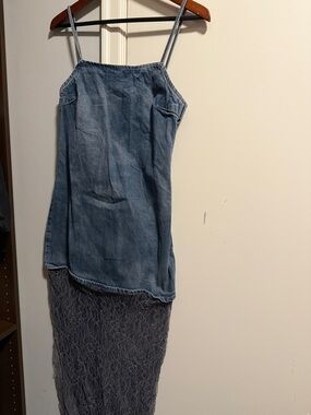 Zara Denim and Lace Midi Dress